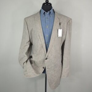 Calvin Klein Blazer Mens 54 Beige Linen Slim Sport Coat Jacket Two Button Summer